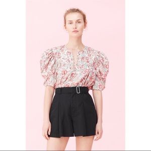 La Vie Rebecca Taylor Pink Floral Puff Sleeve Button Front Blouse